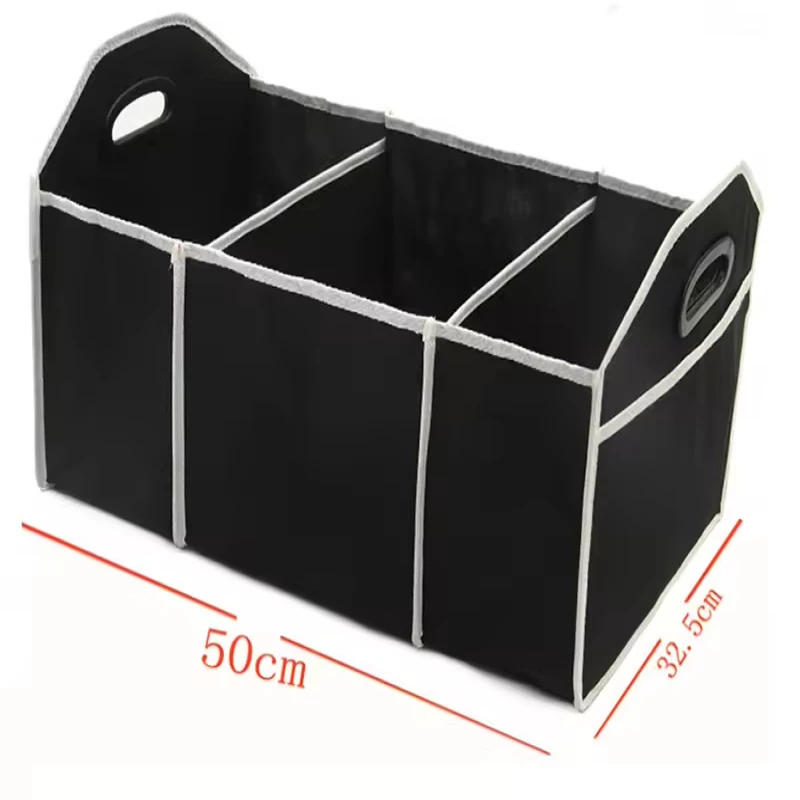 Foldable Car Organizer Storage Bin - Black Fabric Multi-Compartment Vehicle Trunk Organizer