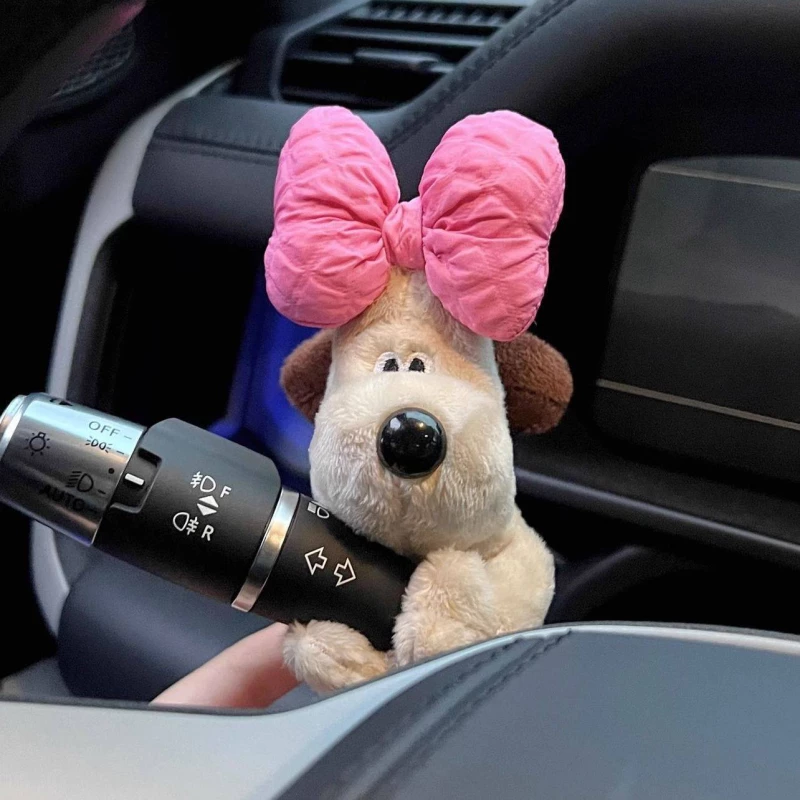 Cute Plush Dog Car Decor - Pink Bow Puppy Ornament for Vehicle Interior