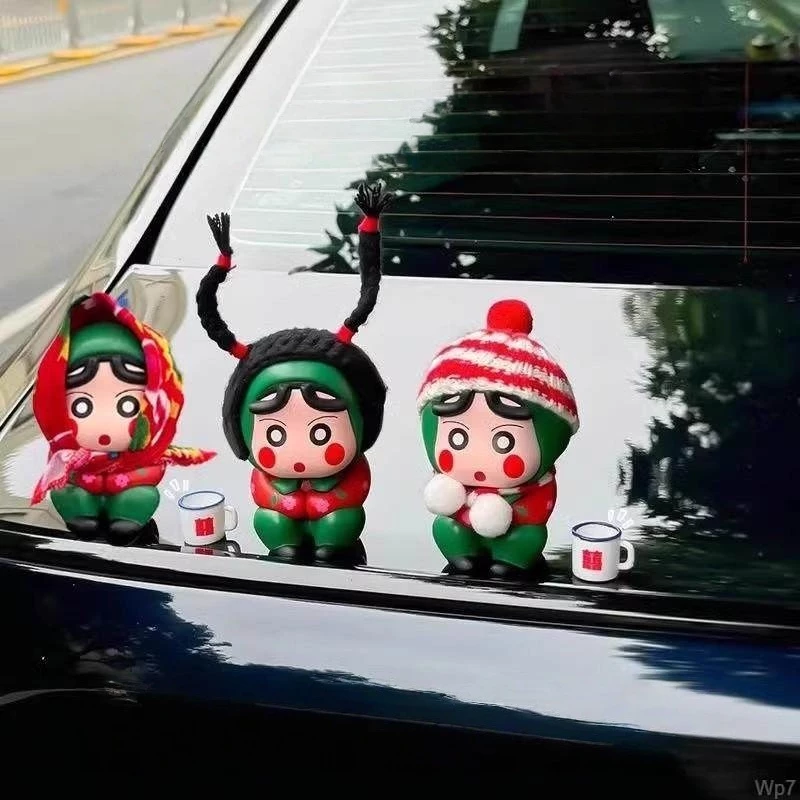 Cute Cartoon Character Car Decor Set - 3-Pack ABS Plastic Ornaments for Vehicle Interior