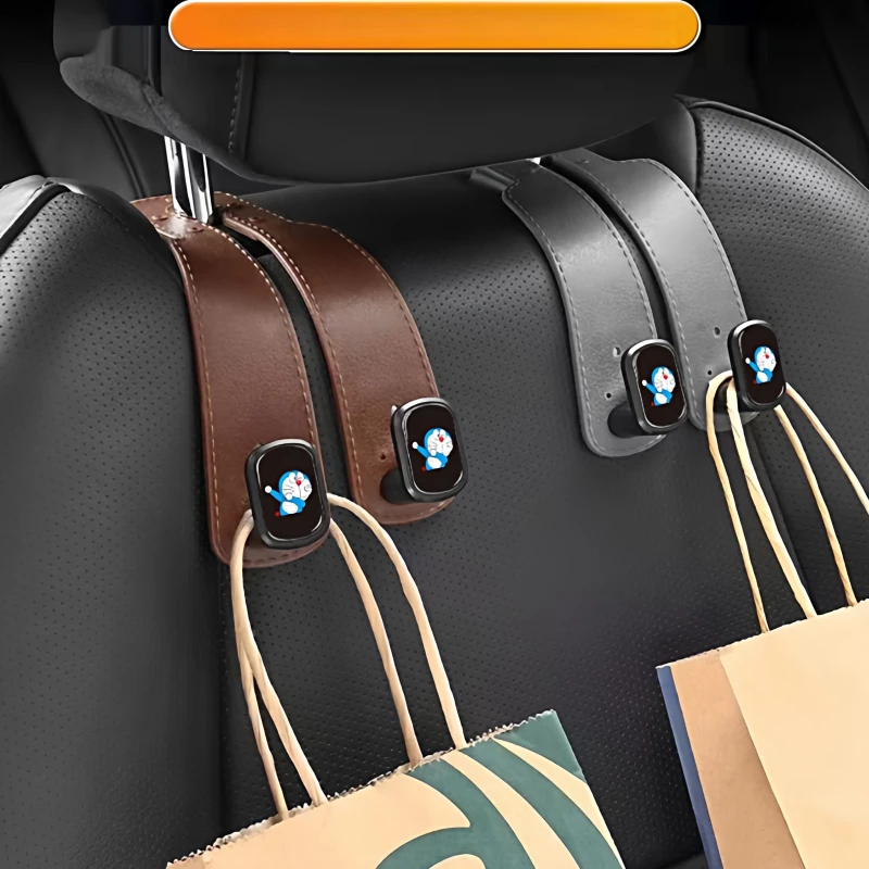 Doraemon Design Car Seat Hooks - Leatherette & Plastic Vehicle Interior Bag Hooks