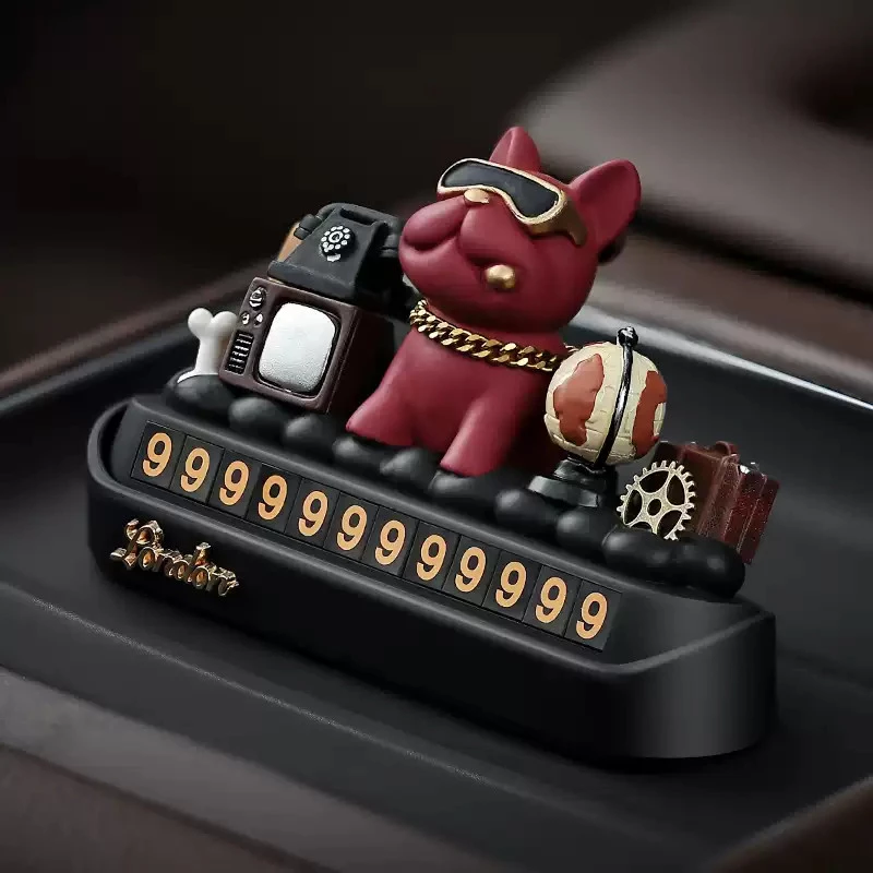 Burgundy French Bulldog Car Decor - ABS Plastic Phone Number Parking Sign Organizer