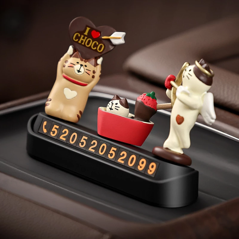 Cute Cat Car Parking Sign - ABS Plastic Decorative Phone Number Organizer