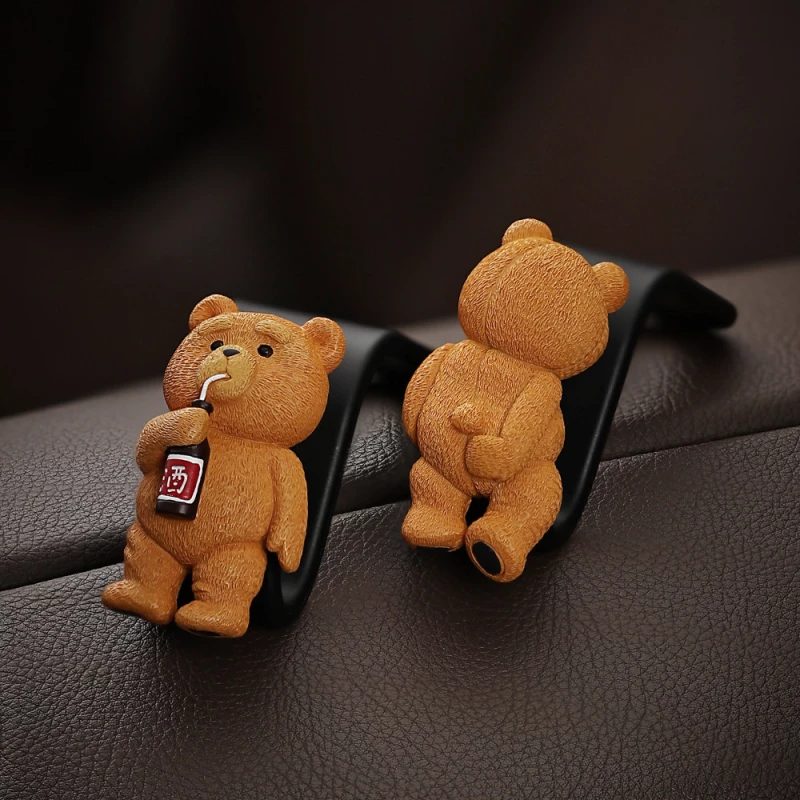 Cute Bear Figurine Car Seat Hook - ABS Plastic Decorative Organizer