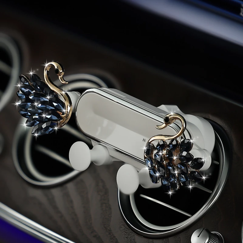 Swan Design Car Phone Holder - Electroplated & Artificial Crystal Air Vent Mount