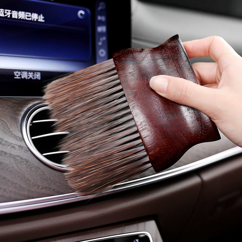 Dark Wood Handle Car Dust Brush - Soft Bristle Vehicle Interior Cleaning Tool