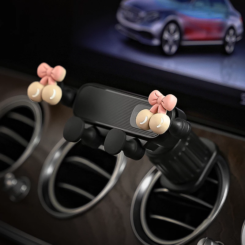 Cute Bow & Cheek Car Phone Holder - Plastic Air Vent Mount Decor Accessory