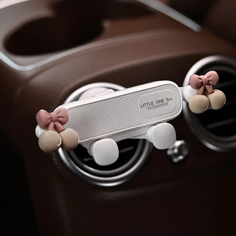 Cute Bow Car Phone Holder – ABS Plastic & Soft Silicone, Air Vent Mount for Vehicle Interior