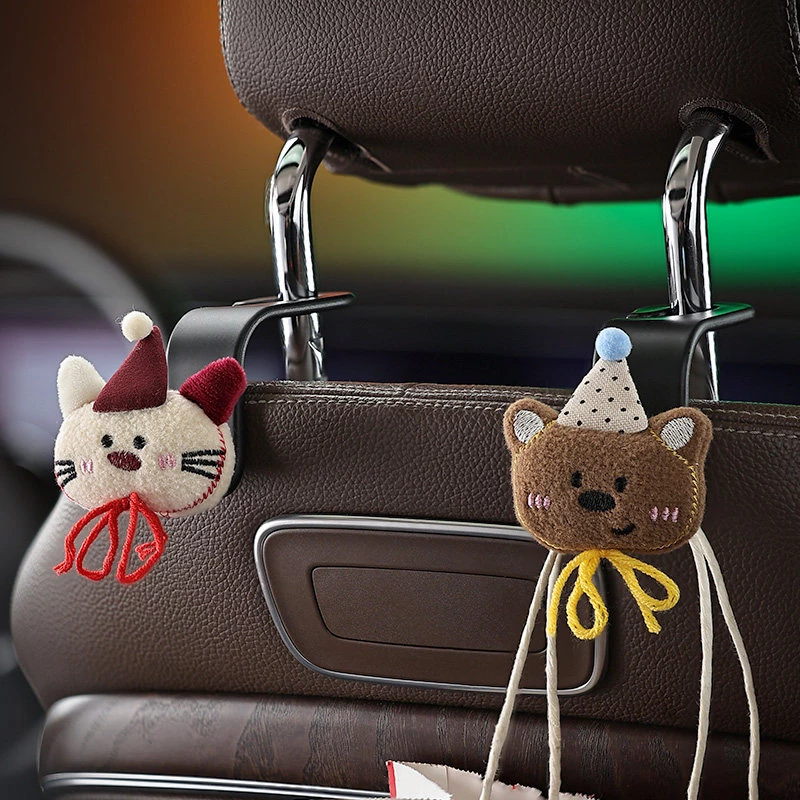 Cute Plush Animal Car Hook Set (2-Pack) – Fabric & ABS Plastic, Seat Back Hanging Organizer Accessories
