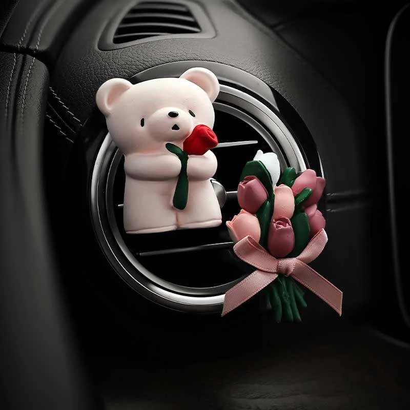 Cute Bear & Flower Car Air Vent Clip – ABS Plastic Decorative Fragrance Holder, Vehicle Interior Accessory