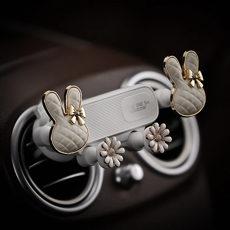 Cute Bunny & Daisy Car Phone Holder – ABS Plastic & Gold-Tone Accents, Air Vent Mount Accessory