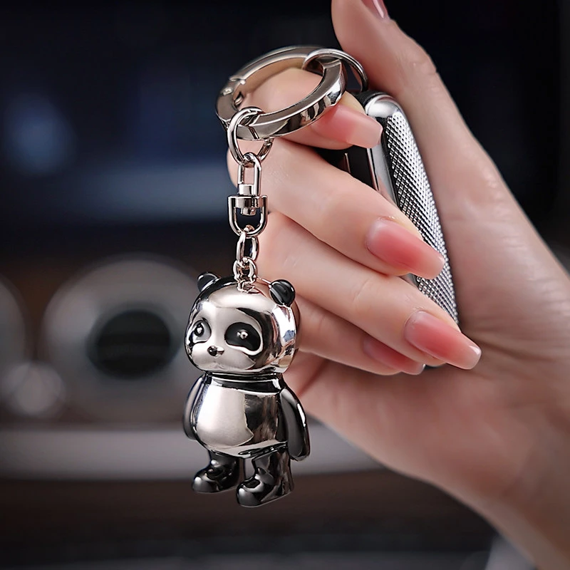 Shiny Alloy Panda Car Keychain - Cute Vehicle Decor Key Ring for Car Keys & Daily Use