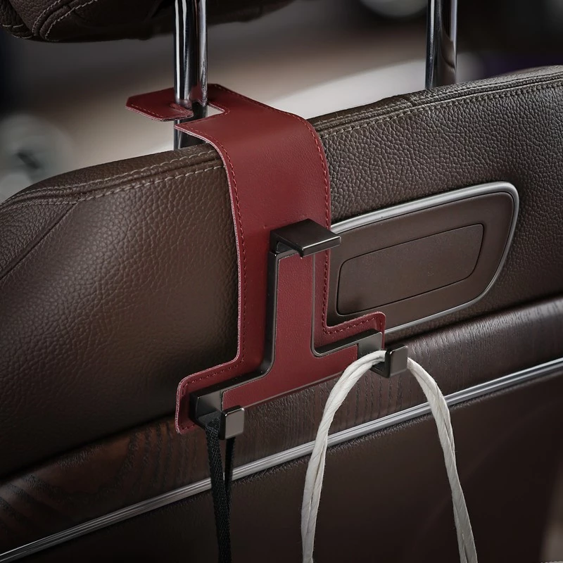 Car Seat Back Hook - Leatherette & Alloy Vehicle Organizer for Bags & Groceries