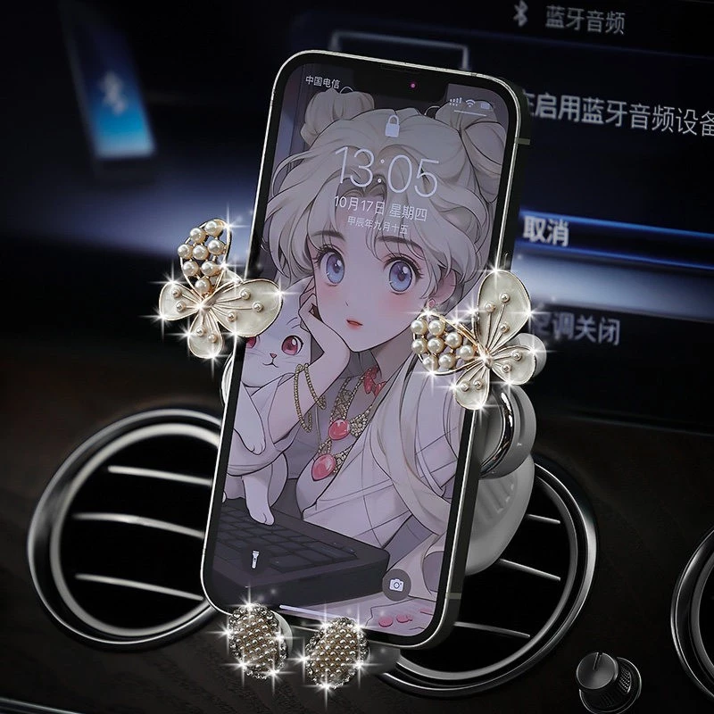 Decorative Car Air Vent Phone Holder - Alloy & Artificial Pearl/Drill Vehicle Mount for Smartphones