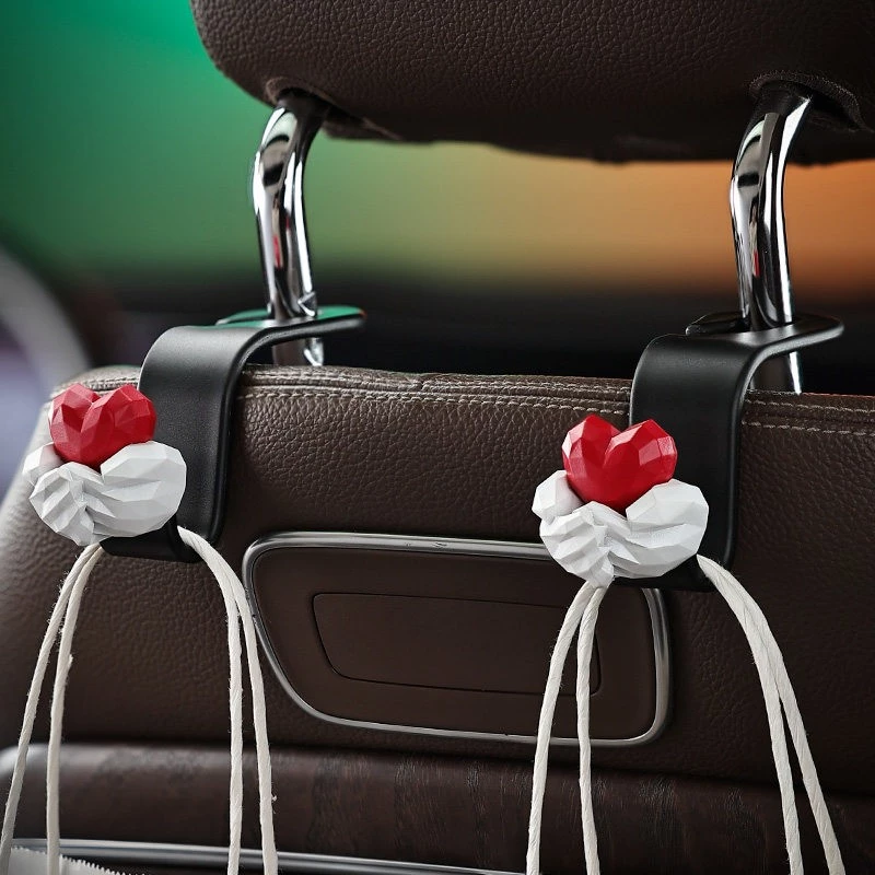 Heart-Shaped Car Seat Back Hooks - ABS Plastic & Artificial Crystal Vehicle Organizer (2-Pack)