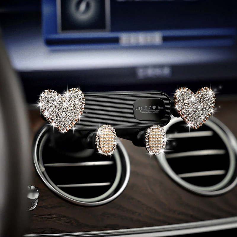 Heart-Shaped Bling Car Air Vent Phone Holder - ABS Plastic & Artificial Crystal Vehicle Mount