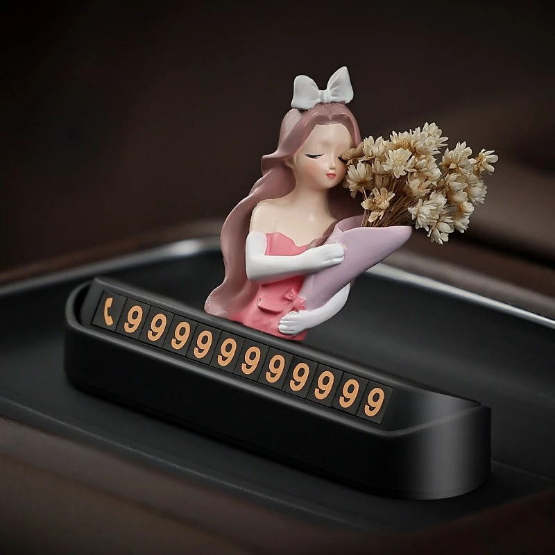 Elegant Doll Car Temporary Parking Sign - ABS Plastic Decorative Vehicle Phone Number Holder