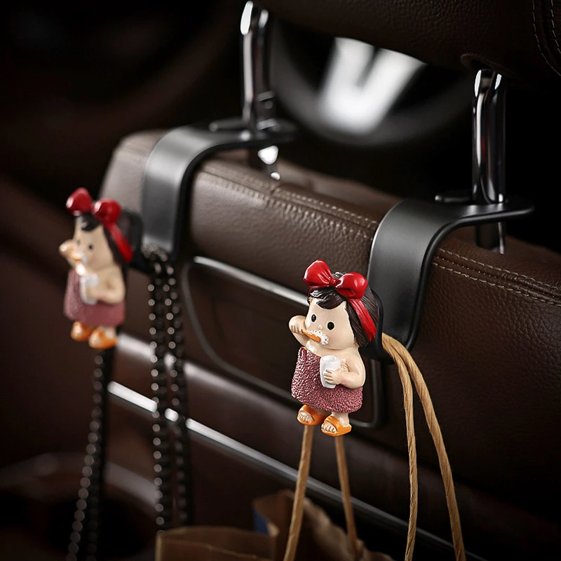 Cute Toothbrushing Doll Car Seat Back Hooks - ABS Plastic Vehicle Organizer (2-Pack)