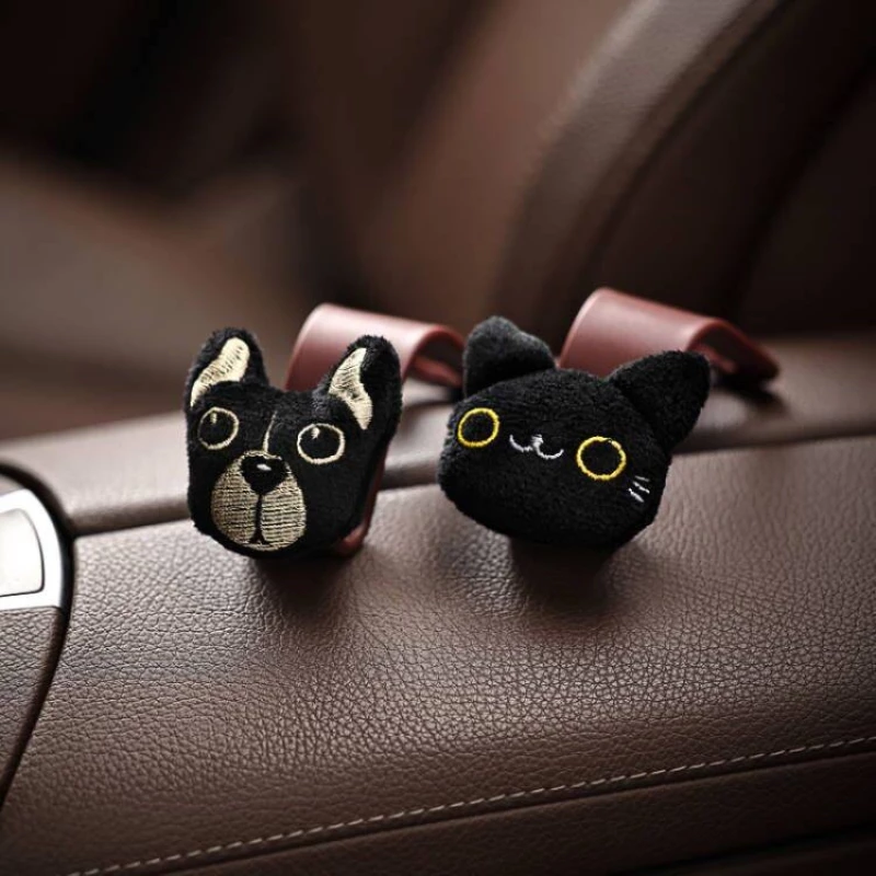 Cute Dog & Cat Plush Car Seat Belt Buckle Covers - Fabric Vehicle Interior Accessories (2-Pack)