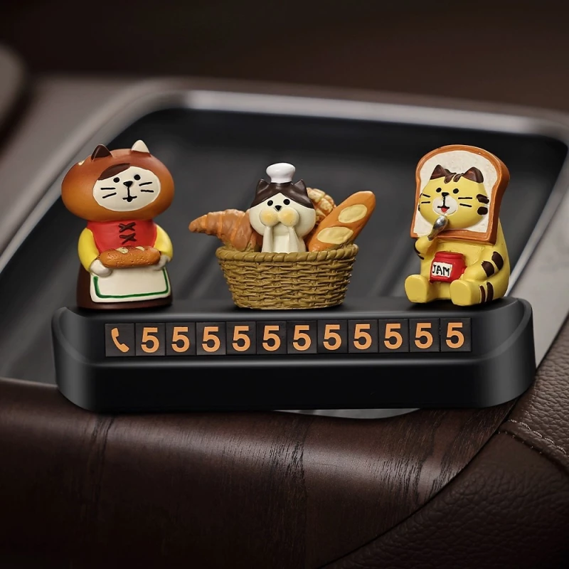 Cute Bread Cat Car Temporary Parking Sign - ABS Plastic Decorative Vehicle Phone Number Holder (Set)