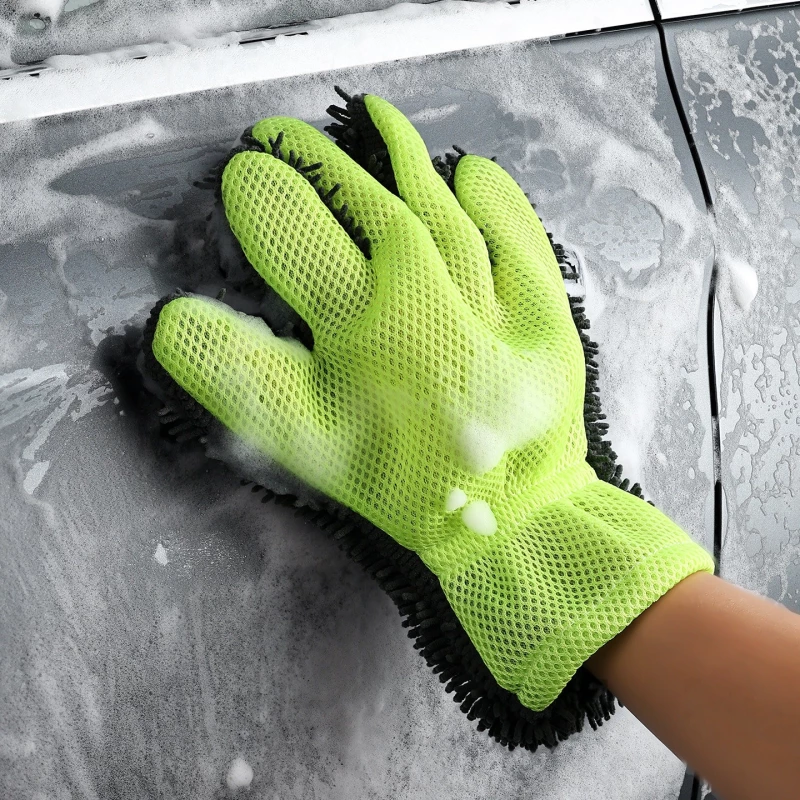 Microfiber Car Cleaning Glove - Reusable Mesh & Chenille Vehicle Washing Mitt