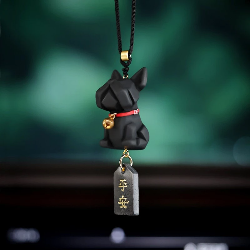 Origami Bulldog Car Hanging Ornament - ABS Plastic "Peace" Charm Vehicle Interior Decor