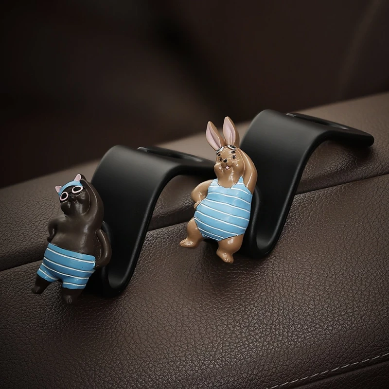 Cute Animal Car Seat Back Hooks - ABS Plastic & Metal Vehicle Organizer (2-Pack)