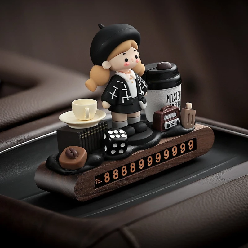 Chic Girl-Themed Car Temporary Parking Sign - ABS Plastic & Wood-Effect Vehicle Phone Number Holder