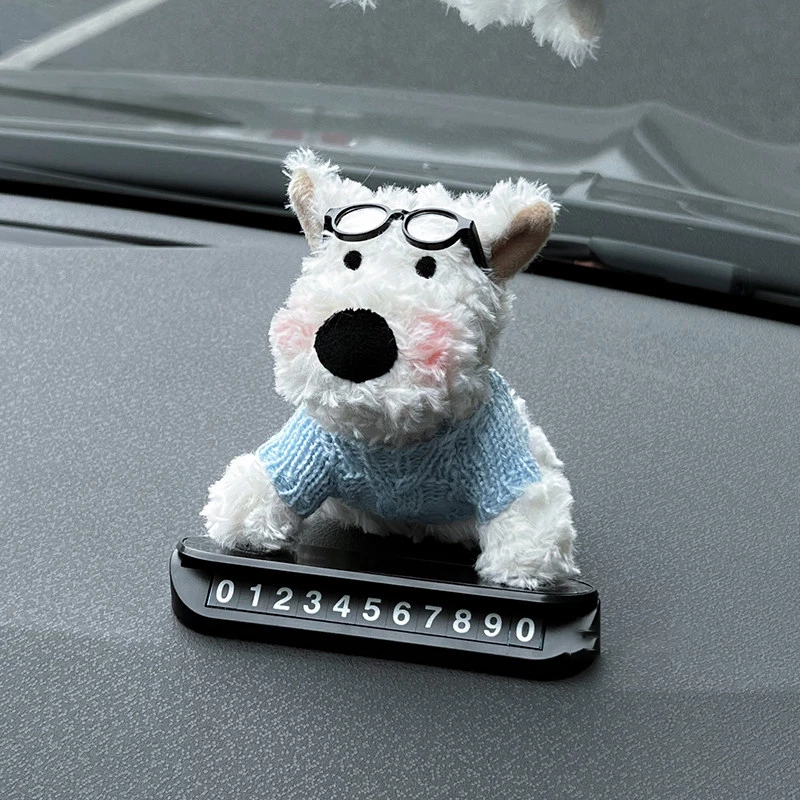Plush Puppy Car Parking Card – Soft Faux Fur & ABS Plastic, Adjustable Phone Number Display Accessory