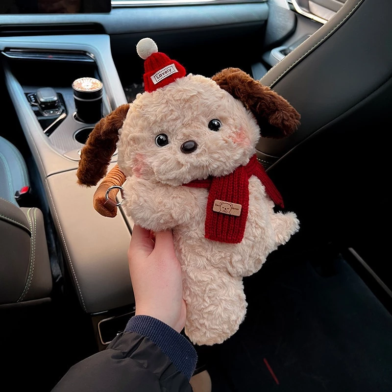 Plush Puppy Car Hanging Ornament – Soft Faux Fur & Alloy Hardware, Decorative Vehicle Interior Accessory