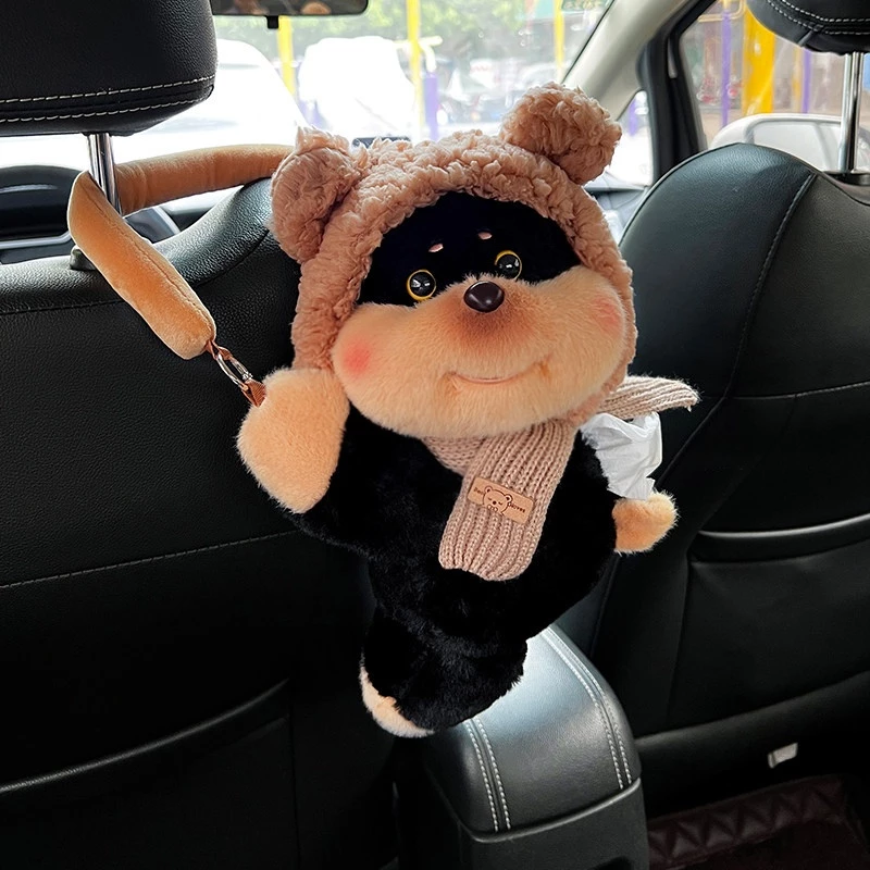 Plush Bear Car Tissue Holder – Soft Faux Fur & Alloy Hardware, Hanging Vehicle Interior Organizer