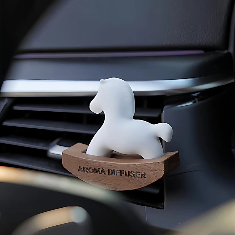 White Horse-Shaped Car Air Vent Aroma Diffuser - Cute Vehicle Interior Decorative Fragrance Holder