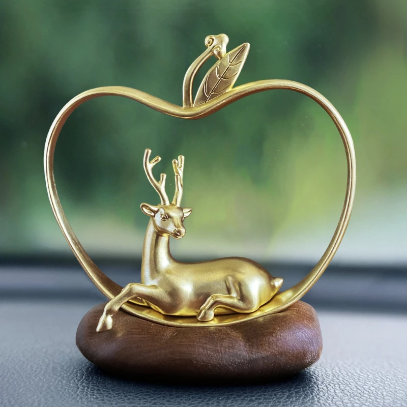 Golden Deer & Heart-Shaped Car Dashboard Decor - Electroplated Alloy Interior Ornament