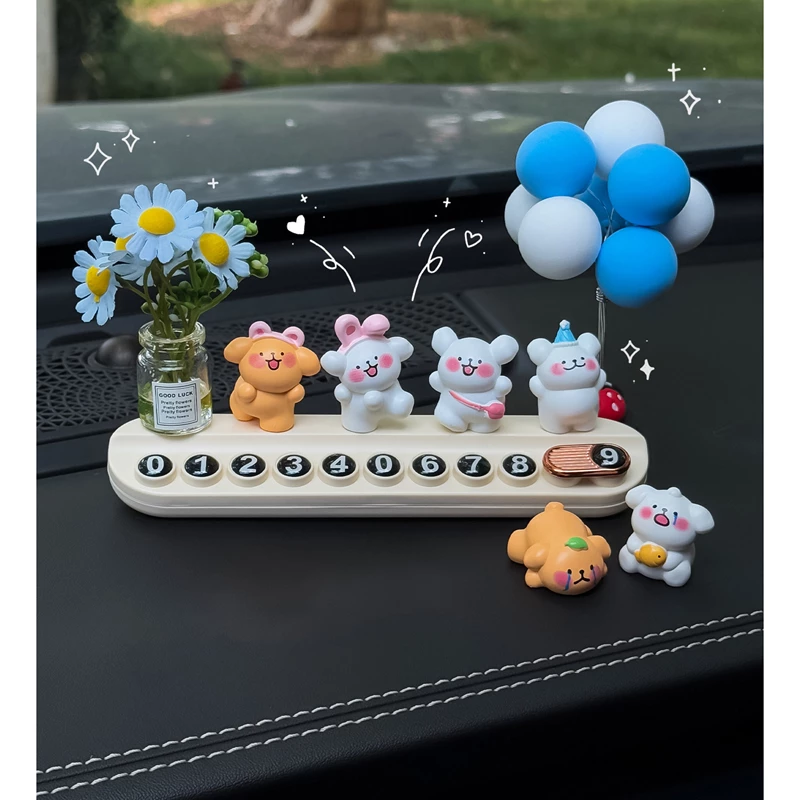 Cute Bunny Car Parking Card Set – ABS Plastic & Decorative Figurines, Adjustable Phone Number Display Accessory