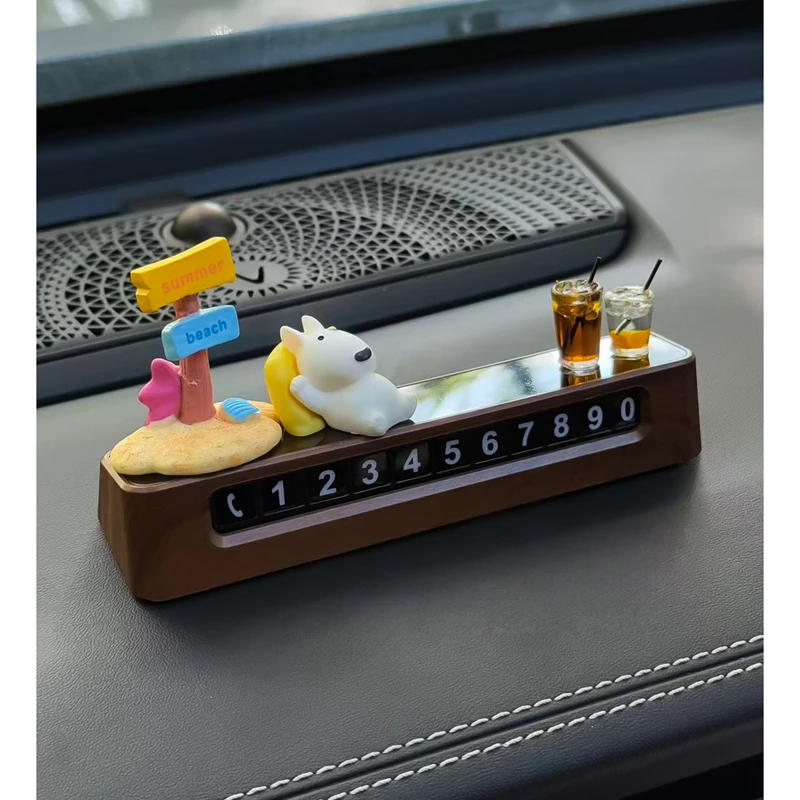 Summer Beach-Themed Car Parking Card – Resin & ABS Plastic, Adjustable Phone Number Display Decor