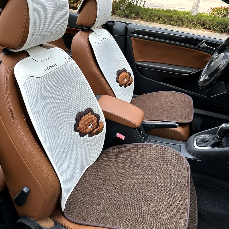 Cute Lion Embroidered Car Seat Cushions - Breathable Mesh Auto Seat Protectors (2-Pack)