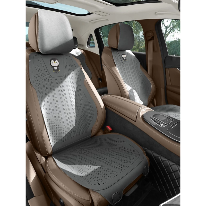 Breathable Perforated Car Seat Cushions with Cute Penguin Patch - Auto Seat Protectors (2-Pack)