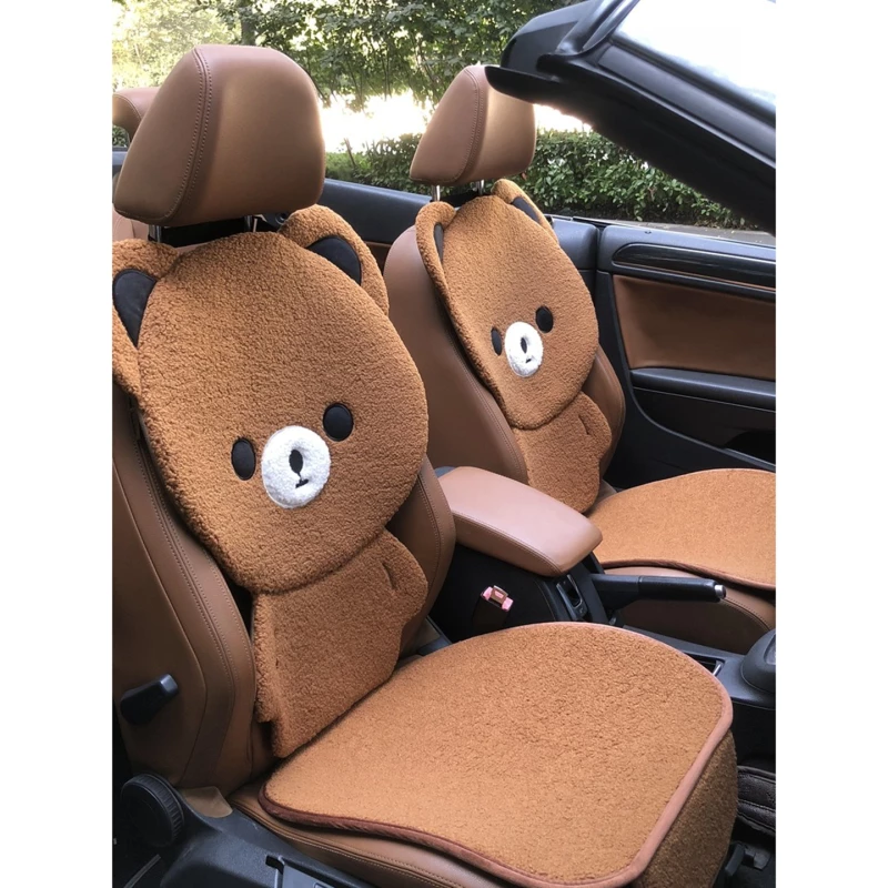 Cute Teddy Bear Sherpa Car Seat Cushions - Soft Fleece Auto Seat Protectors (2-Pack)