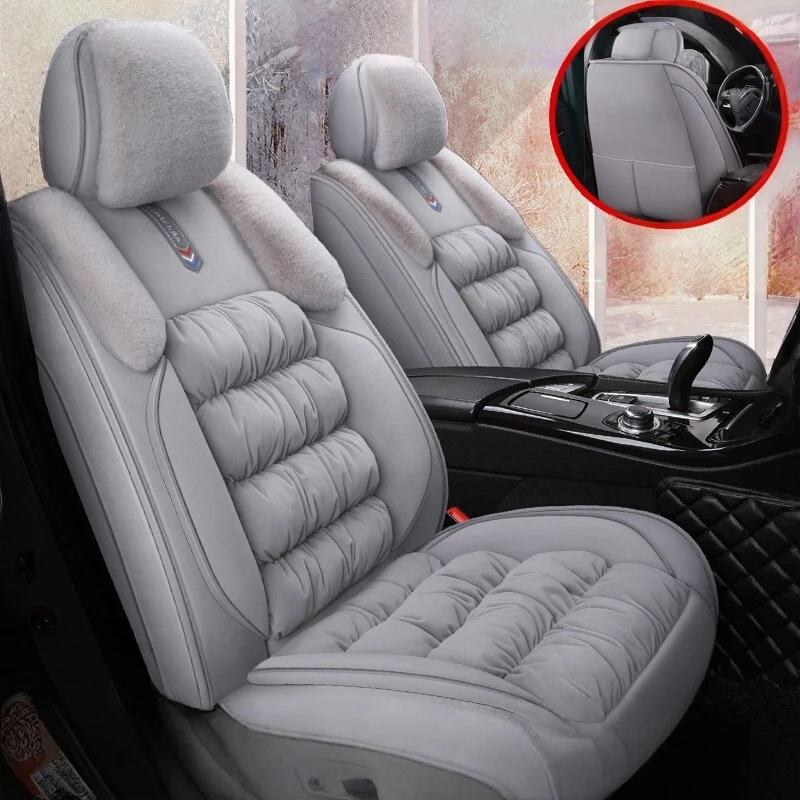 Plush Car Seat Cover Set - Faux Fur Accent Full Coverage Auto Seat Protectors