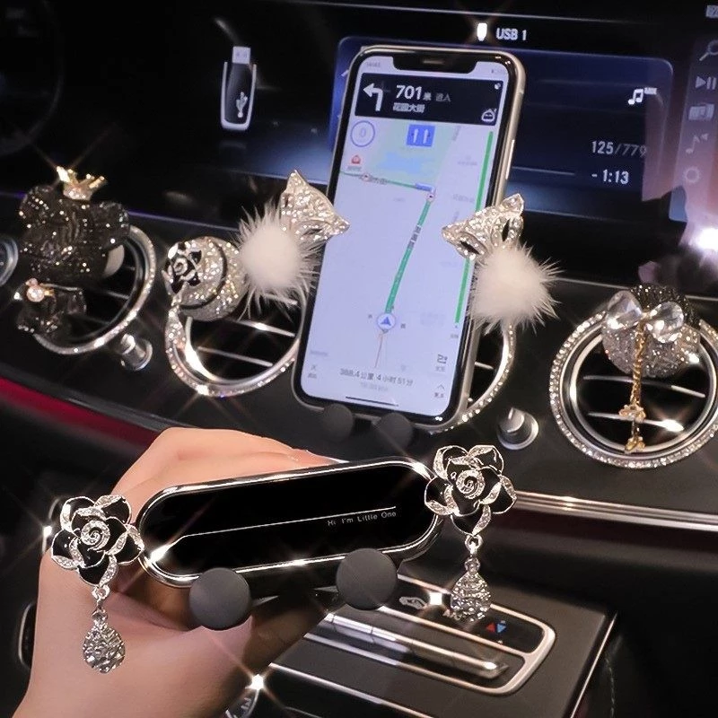 Artificial Rhinestone Fox Car Air Vent Decor - Faux Fur Accent Vehicle Interior Accessories