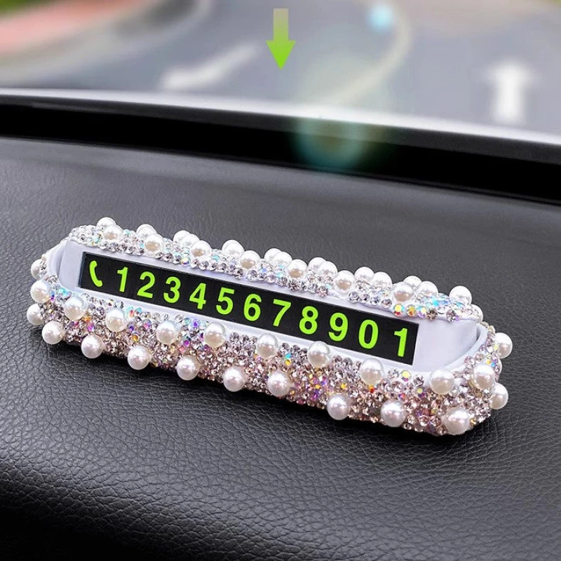 Rhinestone & Pearl Car Temporary Parking Sign - Adjustable Number Display