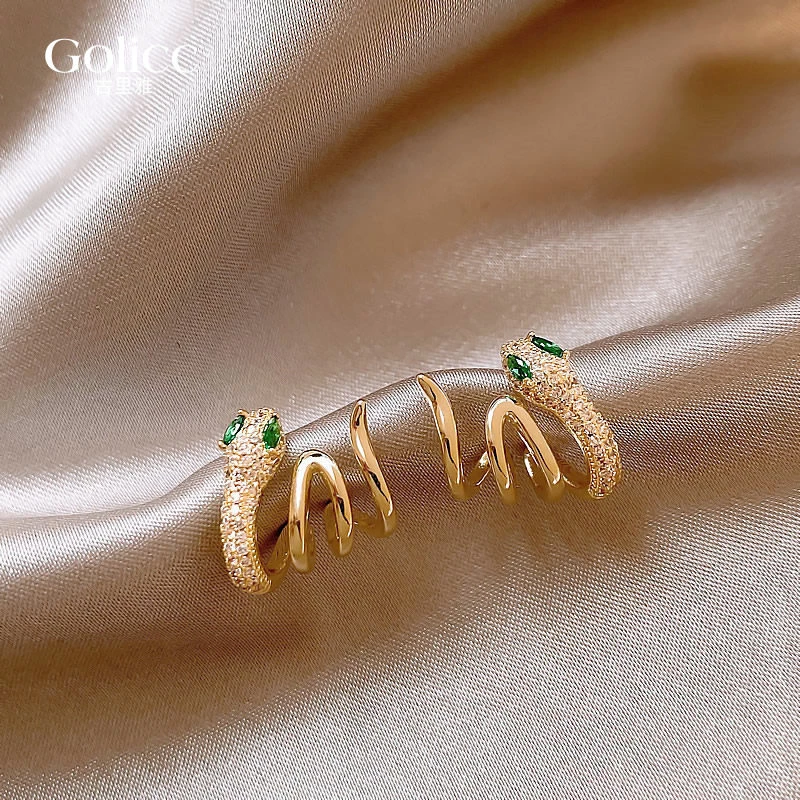 1PC Golice Women's Gold-Tone Alloy Snake Open Ring Fashion Jewelry with Cubic Zirconia