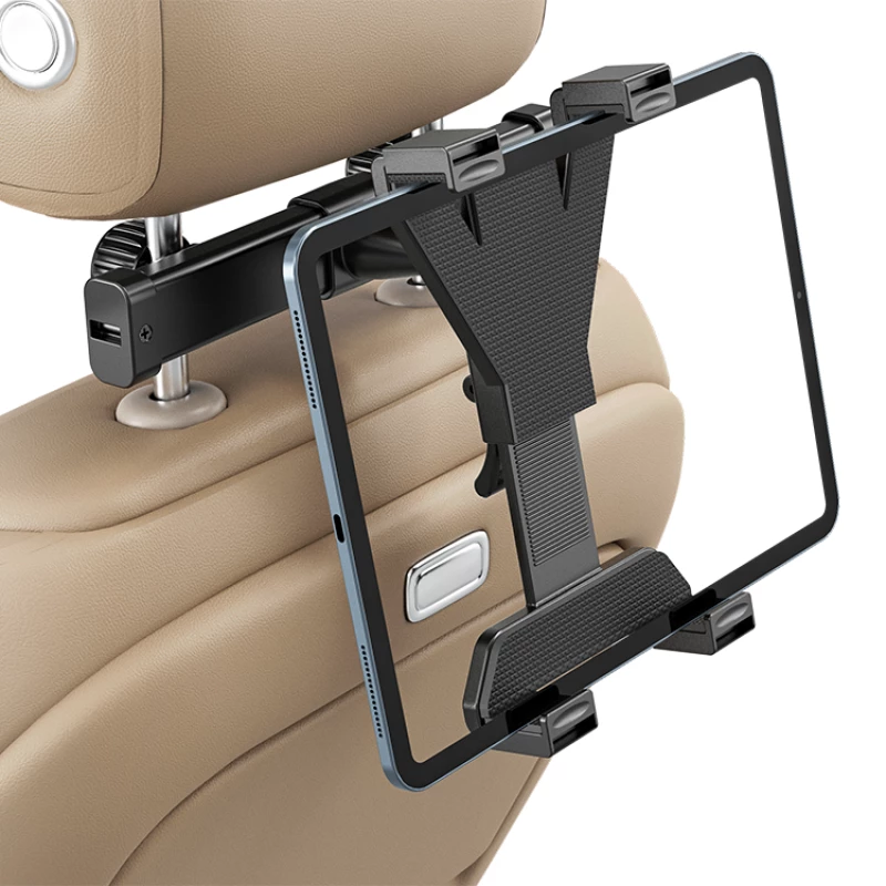 Car Headrest Tablet Mount - Adjustable Backseat Holder (ABS Plastic & Alloy)