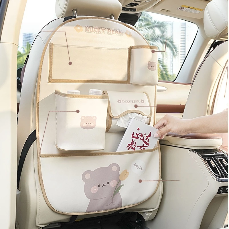 Lucky Bear Car Seat Back Organizer (Multi-Pocket with Tissue Holder)