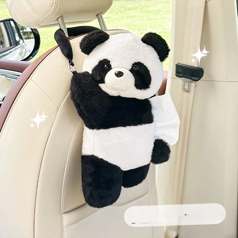 Cute Panda Plush Car Seat Back Tissue Holder