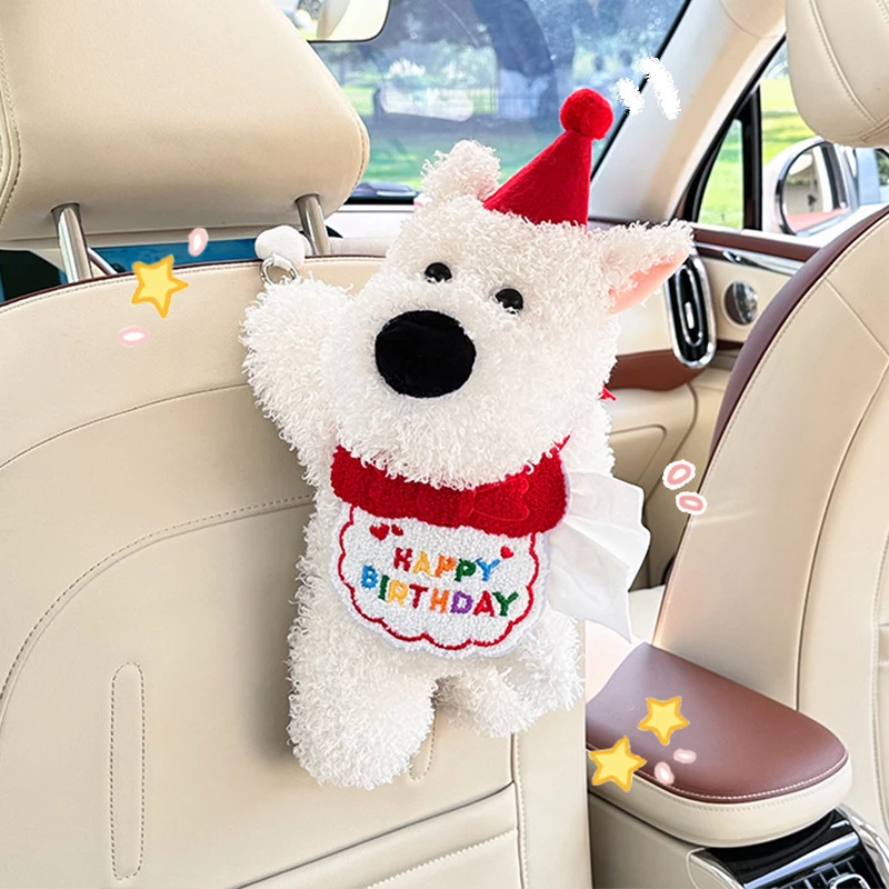 Happy Birthday" Puppy Plush Car Seat Back Tissue Holder