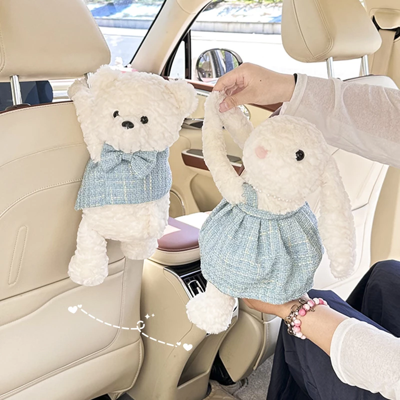 Stylish Bow-Tie Bear Plush Car Seat Back Decor