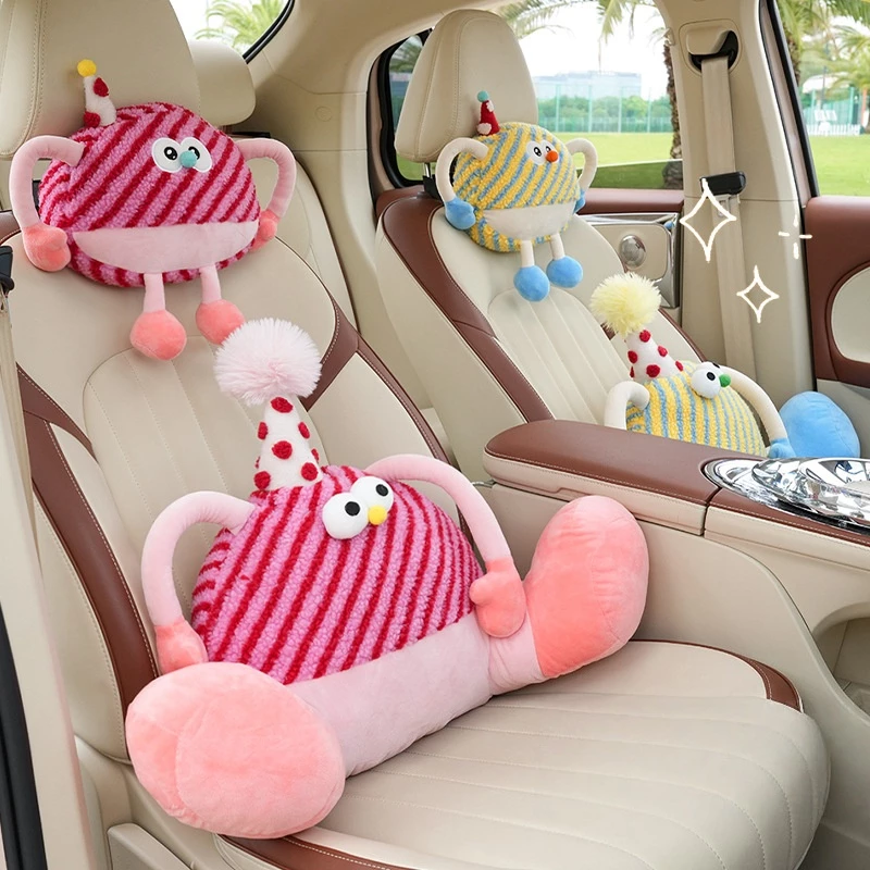 Cartoon Monster Plush Car Seat & Neck Pillow Set