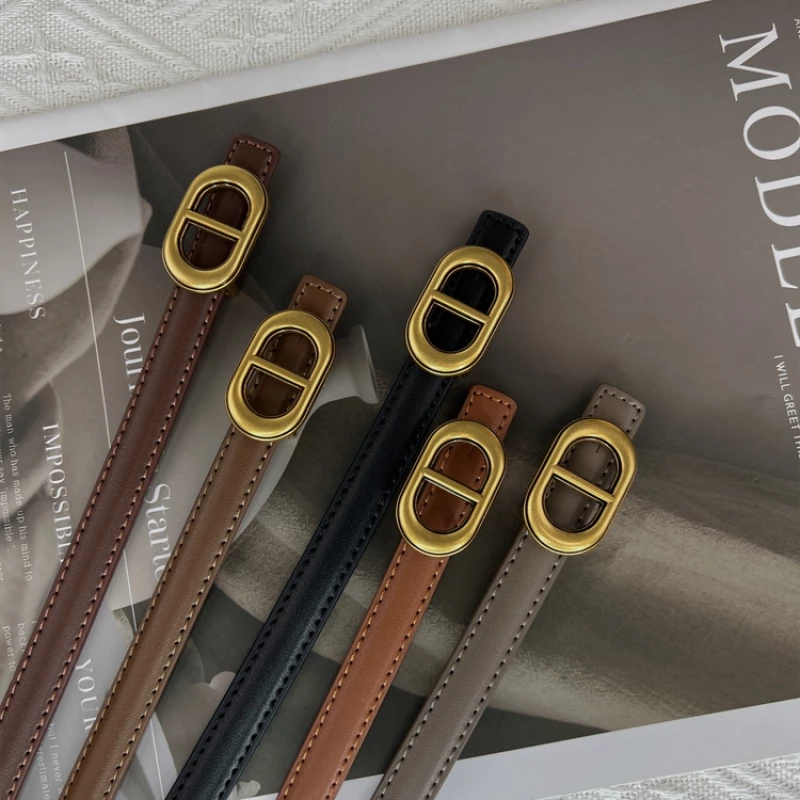 Women's Fashion Leather Waist Belt with Gold-Tone Alloy Buckle