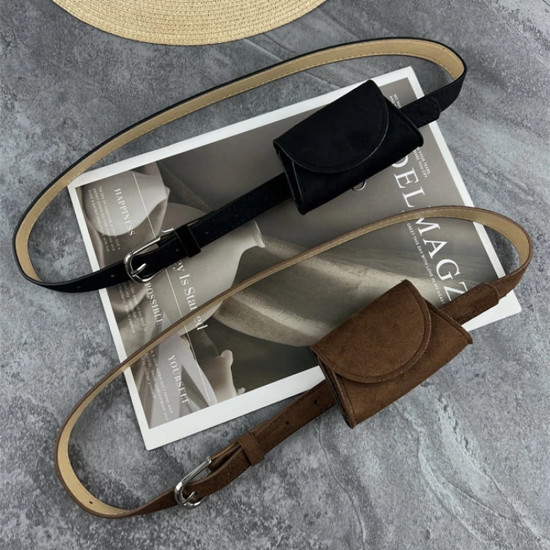 Women's Fashion Leather Belt with Attached Pouch