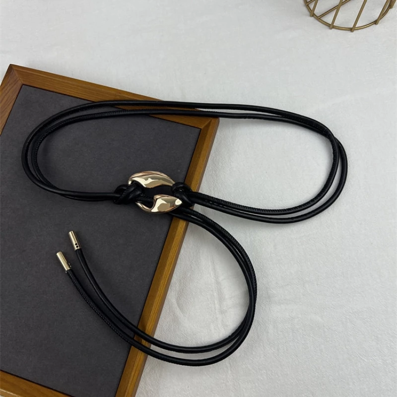 Women's Fashion Leather Double-Strand Belt with Alloy Center Clasp
